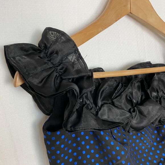 Lulus Lovely Night Jacquard Dress Womens XS Blue Polka Dot Off the Shoulder NWT - Picture 5 of 12